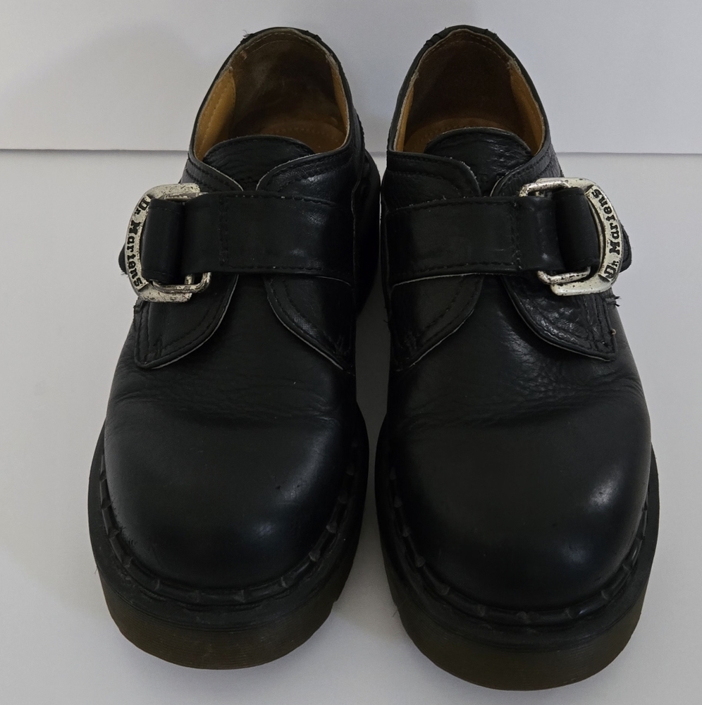 Dr. Martens Black Leather Shoes with Distinctive Silver Buckle - Picture 2 of 9